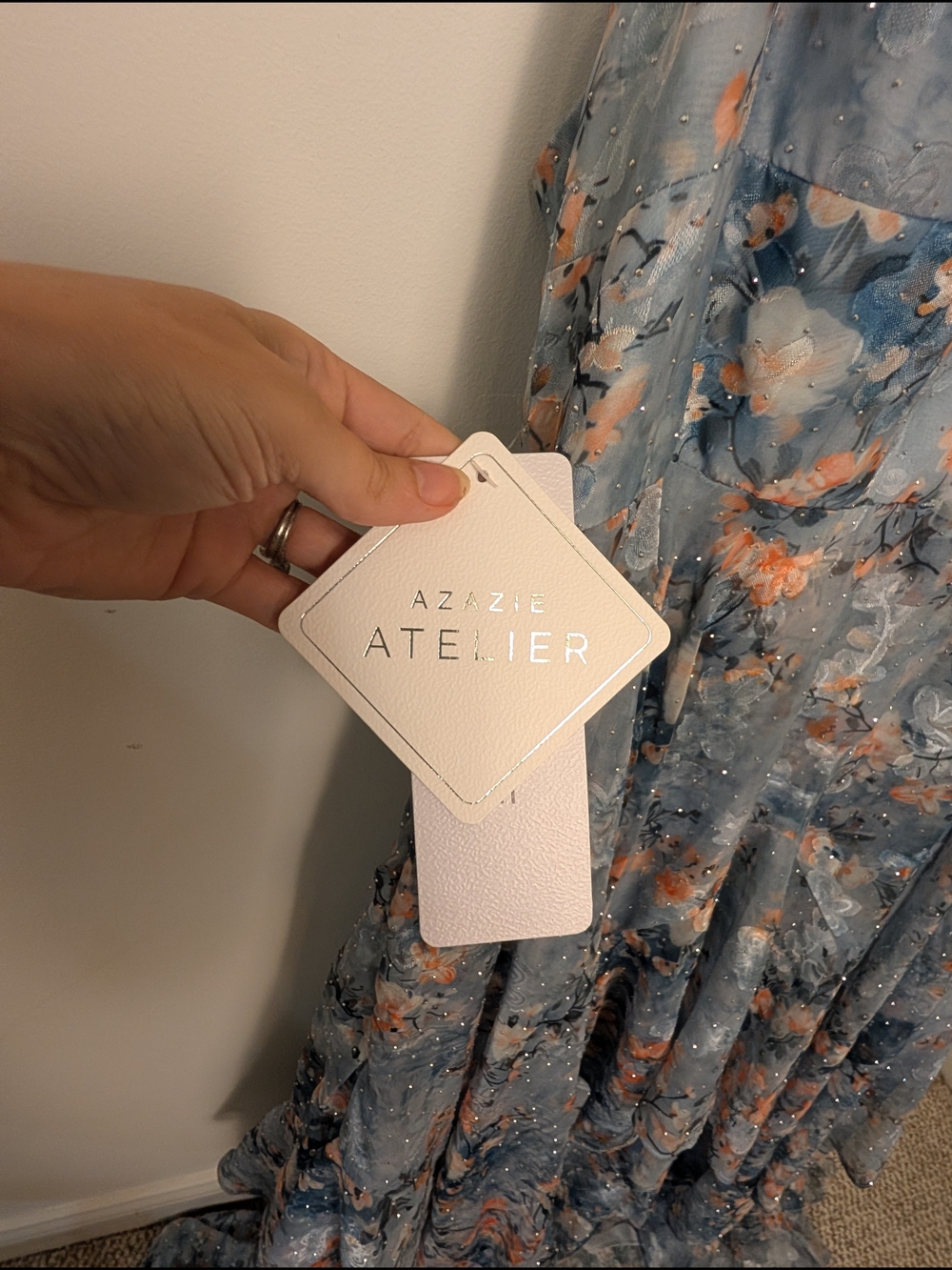 Azazie Atelier Harmony Powder Blue Floral Flowy Rhinestone Maxi Dress Gown Sz 16 - Picture 6 of 16